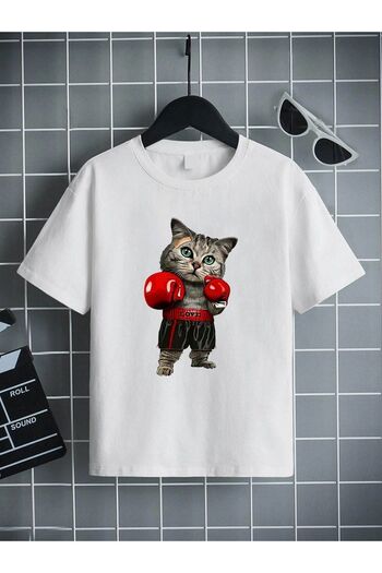 VASK Tricou alb pentru copii, unisex, confortabil, din bumbac, imprimat
