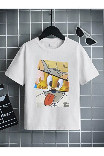 VASK Tricou alb pentru copii, unisex, confortabil, din bumbac, imprimat