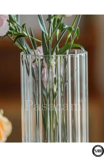Paşabahçe Set of 4 Optical Patterned Glass Vases - 10 Diameter 10-15-20-25 cm Height