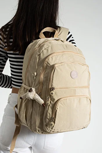 DUOMİNO Beige Clinker Backpack - Crinkle Water Resistant, Large Size, 15,6 High School Travel Schoolbag