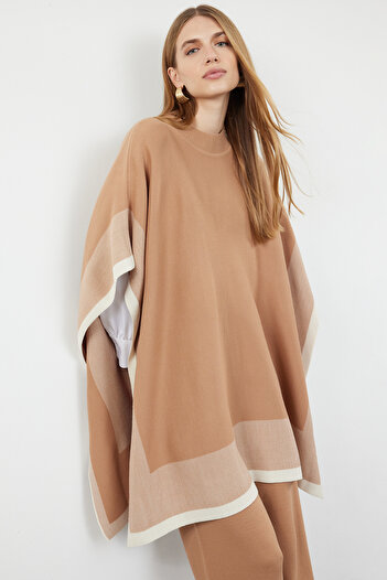 Trendyol Modest Stone Color-Blocked Knitwear Poncho Pants Bottom-Top Suit Tctaw25Us00018