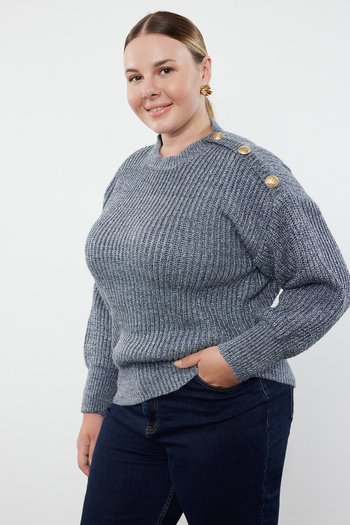 Trendyol Curve Blue Melange Knitwear Sweater - Button Detailed TBBAW25AN00008