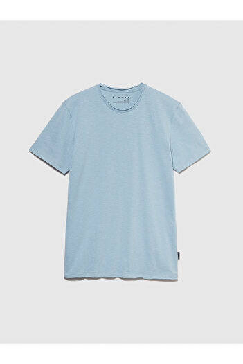 Sisley Ανδρικό μπλουζάκι σε ανοιχτό μπλε χρώμα - Crew Neck, 100% βαμβάκι