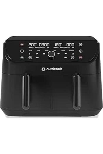 Nutricook Air Fryer Duo 2, 2400 Watts, Dual Baskets, Air Fry, Bake, Roast, Broil, 6 Presets, 8.5L, Black