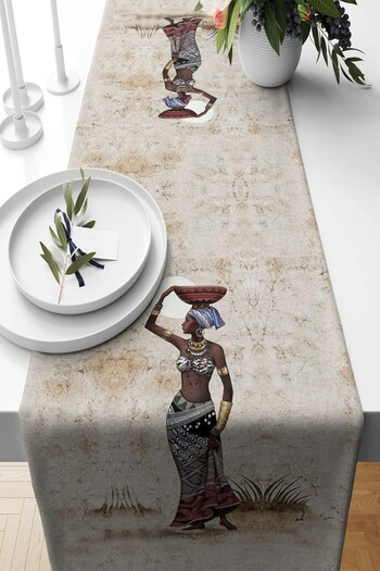 on the clouds Black African Patterned Women's Runner - Stain Resistant Fabric, Living Room and Kitchen Table, Different Ranir Models