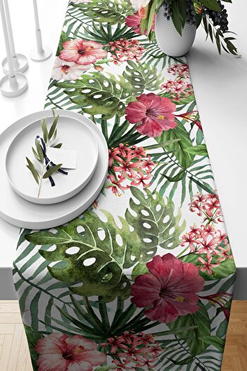 on the clouds Tropical Leaf Colored - Stain Resistant Fabric Runner, Living Room Kitchen Table Changed Ranir Models