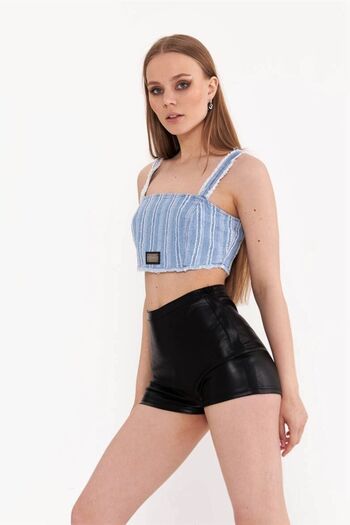 THIMOON Blue Patterned Women's Crop Bustier with Straps