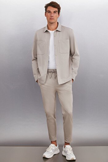 GRIMELANGE Derian Men's Comfort Fit 2-Pocket Snap Button Mink Shirt