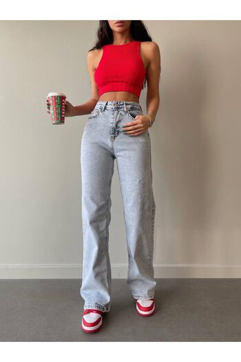LAMİRAMOOD Bulut Palazzo Women &Apos; S Jeans - Wide Leg and Washing Detail