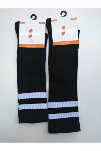 Design Socks Унисекс детски черни комплект от 2 чорапи до коляното с райета