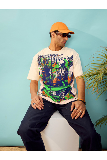 Mascln Sassafras By Styli Car Graphic Print Oversized T-Shirt