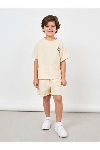 Styli Patch Detail Waffle Loose T-Shirt & Short Set