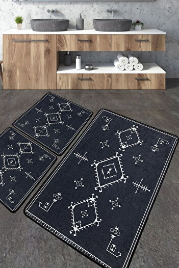 Chilai Home Antiguo Smoked Bathroom Rug Set of 3 Bathroom Rug Mat Washable Non-Slip Djtbanyo