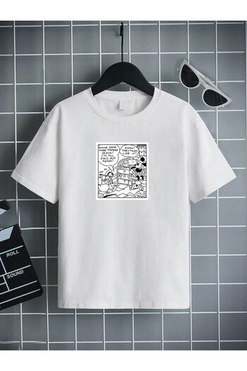 VASK Unisex Άνετο Παιδικό μπλουζάκι από βαμβακερό εμπριμέ λευκό