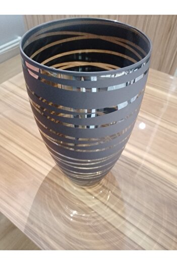 Candle Vase Luxury Modern Vase - Matte Black Transparent Metallic, Waterway Patterned Glass