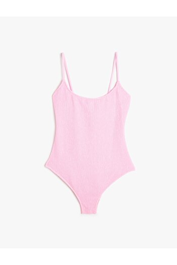 Koton X - Slim Fit Textured Swimsuit, U Collar and Thin Strap Lined