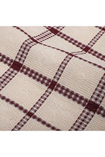 KAMİZ Tea Patterned 100% Cotton Raw Pique Fabric - Claret Red Sofa and Bedspread