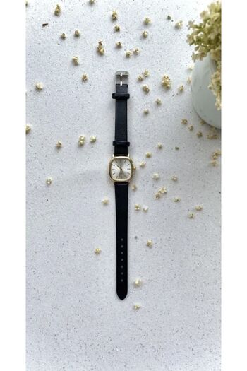 Spectrum Women's Gold Black Leather Corded Minimal Vintage New Season Women's Wristwatch