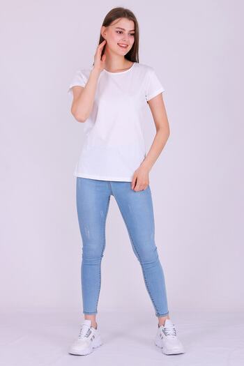 Tshirthane White Color Basic Women's Knitted Short Sleeve T-shirt
