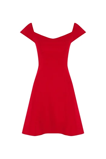 Whenever Company Red Flared Low Sleeve Custom Made Evening Dress