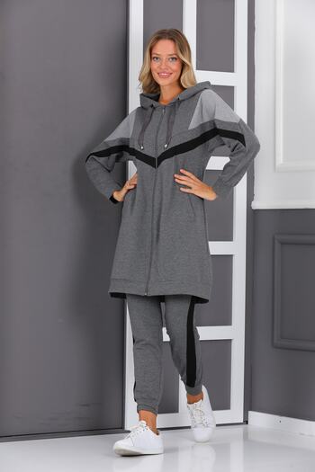 WestBound Women's Garnished Zippered Hooded Hijab Tracksuit Set