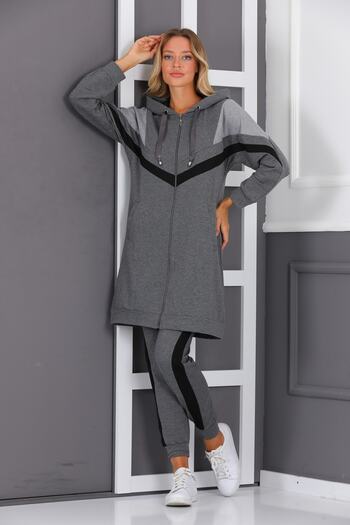 WestBound Women's Garnished Zippered Hooded Hijab Tracksuit Set