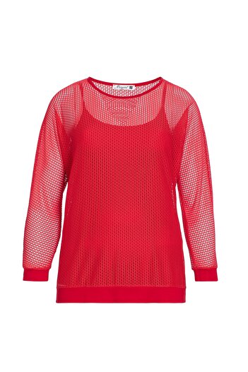 MİYORO Women's Pink Sleeve and Skirt Ribbed Mesh Plus Size Blouse