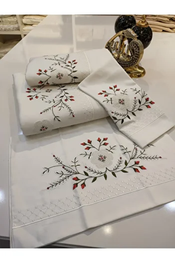 incisecrethome Handcrafted Needle Embroidered, Rococo, Embroidered Pique and Duvet Cover Set Consisting of 7 Pieces