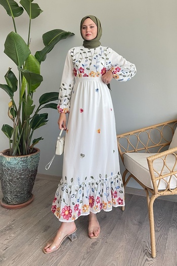 InStyle Daisy Flowers Chiffon Dress - White