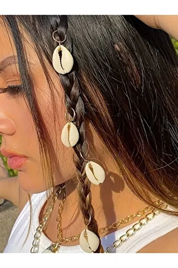 özde dekor Seashell Patterned 5-Piece Hair Earrings Set - Silver Color Metal