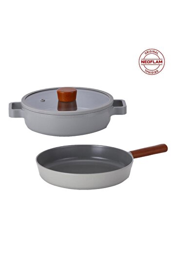 NEOFLAM Fika Gray 3 Piece Practical 26 cm Pan and Pot Set