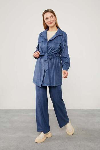 Levidor Stone Embroidered Collar Indigo Jacket Set