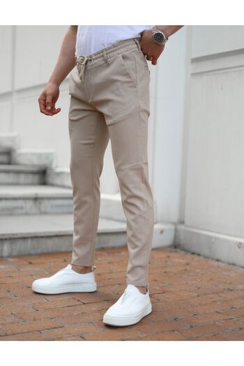 JACK CAPRİO Beige Men's Jogger Pants - Elastic Waist and Lycra