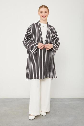 Levidor Patterned Black Striped Kimono Set