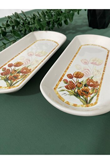 VENÜS HOME DECORATION Vintage Tulip - 2 Oval Breakfast Plates