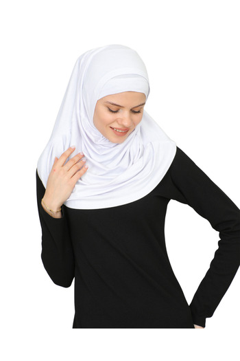 Modish Group Two Piece Ready to Wear Neck Collar Headscarf Shawl Ready Scarf Viscose - White