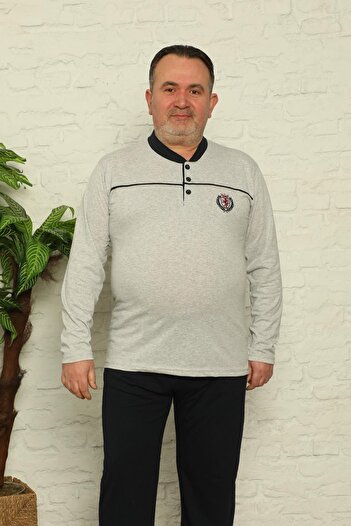 Akasya King Size men's Single Jersey Pajama Set - Long Sleeve, Pocket anD Collar Button 01741
