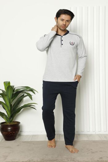 Akasya Men's Long Sleeve Winter Large Size Pajama Set with Pockets 1641