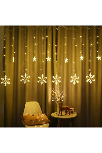 BAYRAM Snowflake and Star Curtain Led Lights Christmas Animated Organization Ornament with Plug