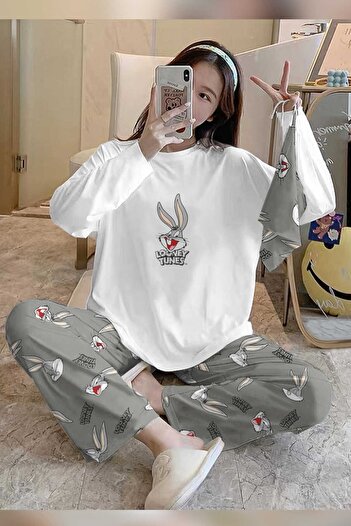 PEMBİŞ HOMEWEAR Bahd Bugs Bunny Uzun Kollu Süpersoft Kadın Pijama Takımı 2984