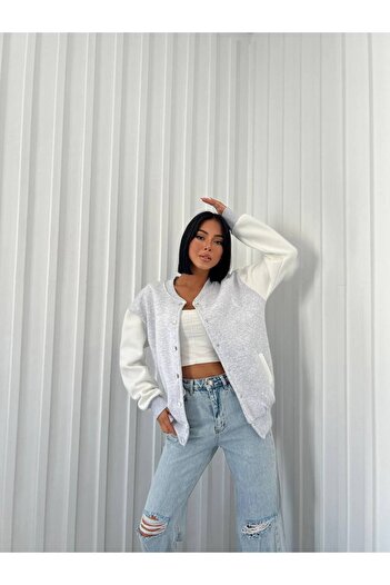 S&A Collectionn Унісекс Oversize бавовняна куртка коледжу сірого кольору
