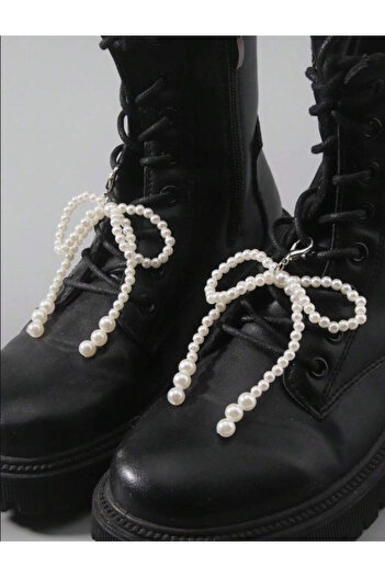 Lesia Bead Detailed Pearl Bow Boots Accessory