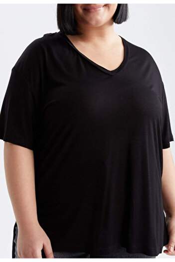 Plenty Black V-Neck Large Size T-Shirt