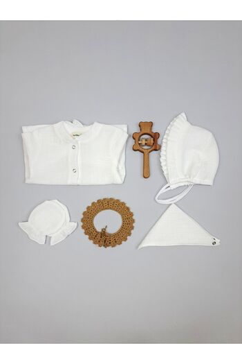 lelikobaby Knitted Collar Detailed Muslin Jumpsuit