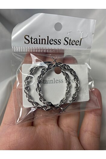QUATTRO ACCESSORİO Steel Hoop Earrings Silver Color Auger Earrings Hoop Earrings 316L Steel Hoop Earrings