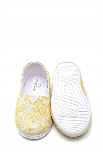 First Step Lacy Children's Linen Ballerina Shoes Yellow f-4001