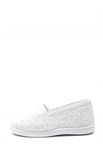 First Step Lacy Children's Linen Ballerina Shoes-white-f-4001