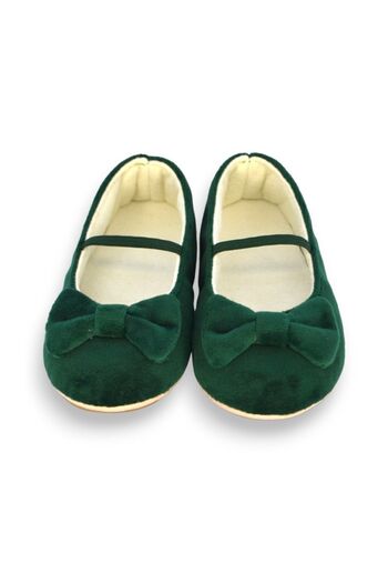 First Step Yeşil Kadife Kız Bebek Lastikli İlk Adım Babet-F-543