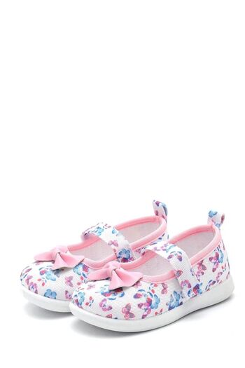 First Step Girl's Pink Ribbon Butterfly Patterned Linen Shoes-pink-f-4006