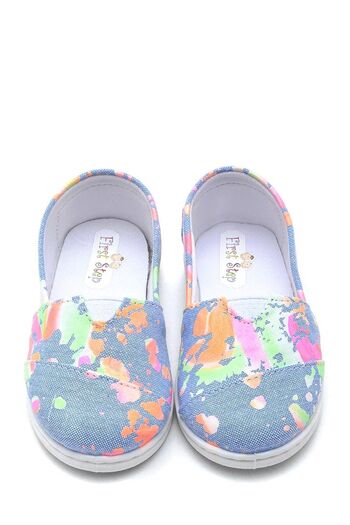 First Step Children's Linen Ballerina Shoes Blue-f-486